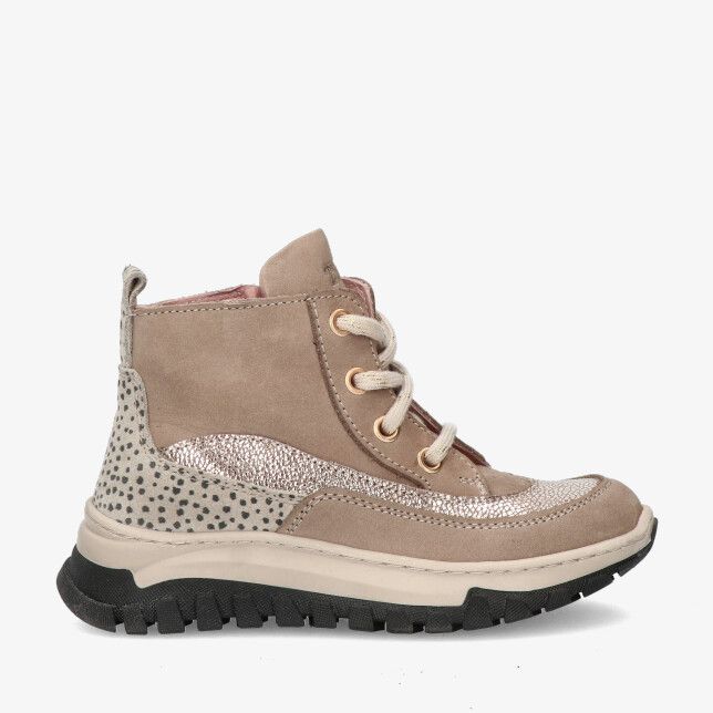 Leren taupe enkelboot Twins Teske Trend 325605 108-W5 met metallic accenten gespikkelde hiel en dikke profielzool