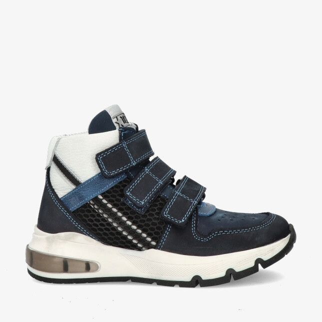 Blauwe leren Track Style SAM SPLIN 325826 129-W3 hoge sneaker met klittenband mesh zijkant en zool met transparante hiel