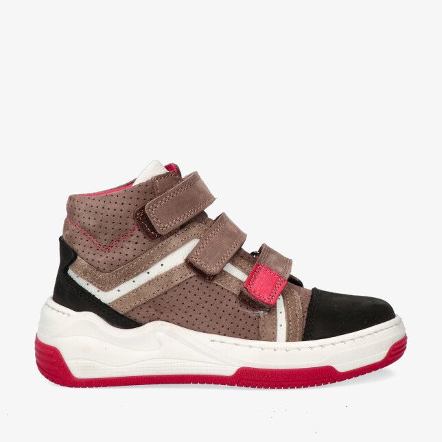 Track Style BAS BRAAF 325821 108-W3 nubuck sneaker met geperforeerd bovenwerk zwarte neus drie klittenbanden en witte zool