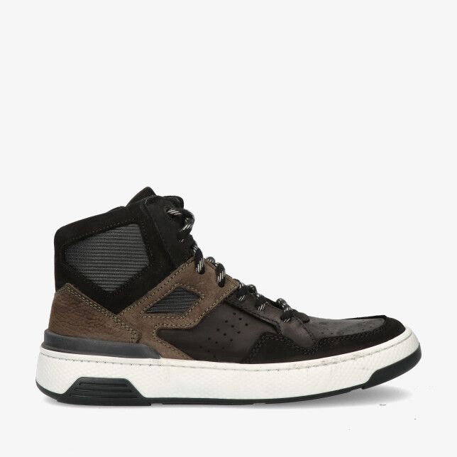 Zwarte Track Style Benji Bond 325898 589-W3 hoge sneaker in leren combinatie met contrastpanelen perforaties en witte zool