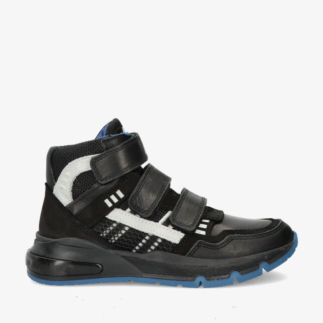 Zwarte Track Style SANDER 325854 589-W5 leren combi sneaker met drie klittenbandsluitingen mesh inzet en blauwe profielzool