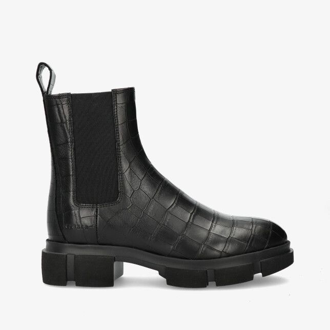 Zwarte leren Chelsea boot van Copenhagen model CPH570 Croco Black met krokodillenstructuur elastische inzet en grove zool