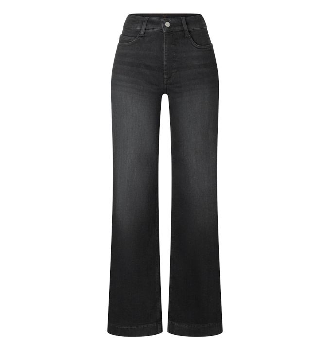 Zwarte MAC jeans model 5439 90 0358L D988 maat 34 met hoge taille wijde pijpen subtiel gewassen denim en vijf zakken