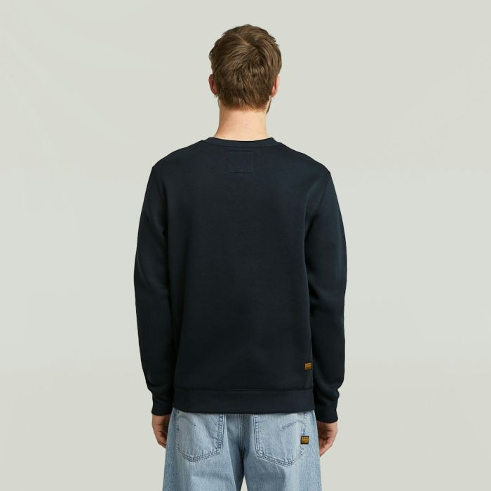 Blauwe G-Star Raw sweater D16917-C235 C742 met ronde hals lange mouwen effen rug geribde boorden en subtiel label bij zoom