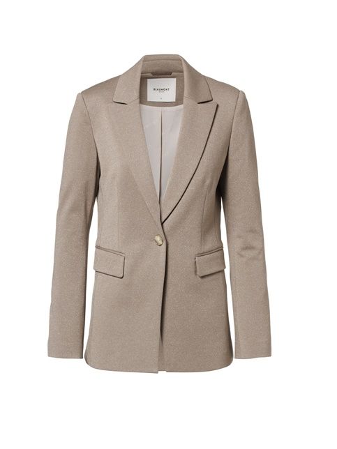 Beaumont bruine blazer BC55111253 2680 met getailleerde pasvorm reverskraag gouden knoop en twee klepzakken
