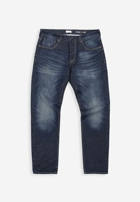 Blauwe jeans van Butcher of Blue model M2521019 32 811 met vervaagde wassing rechte pijpen en contrasterende stiksels
