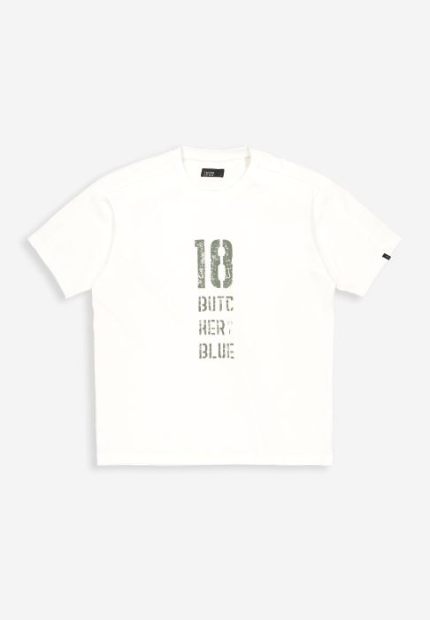 Witte Butcher of Blue T-shirt met ronde hals en korte mouwen met groene vervaagde 18 print model M2522006 112