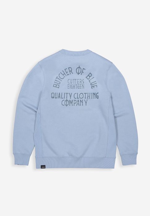 Blauwe Butcher of Blue sweatshirt model M2523008 823 met grote rugprint ribboorden en ronde hals