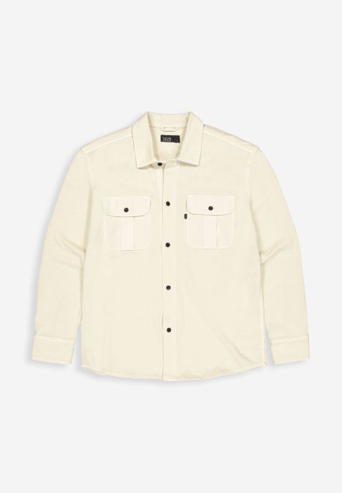 Beige overshirt van Butcher of Blue model M2524016 618v met twee borstzakken zwarte knopen en lange mouwen