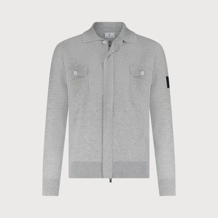 Grijze Blue Industry vest overshirt KBIW25-M12 met kraag rits en klepzakken gebreide boorden subtiele mouwpatch
