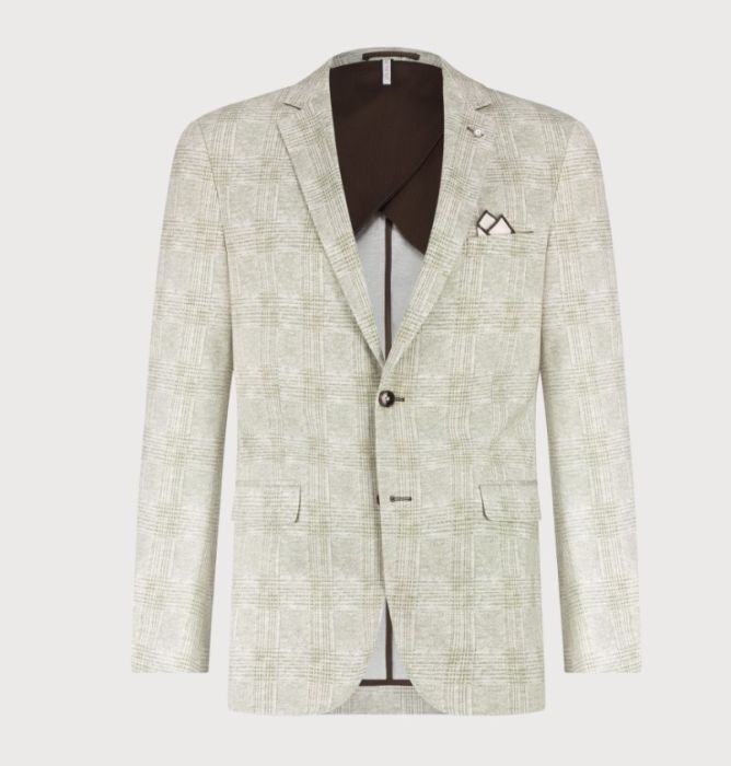 Beige colbert van Blue Industry JBIW25 M5 Sand met ruitpatroon twee knopen klepzakken en pochet