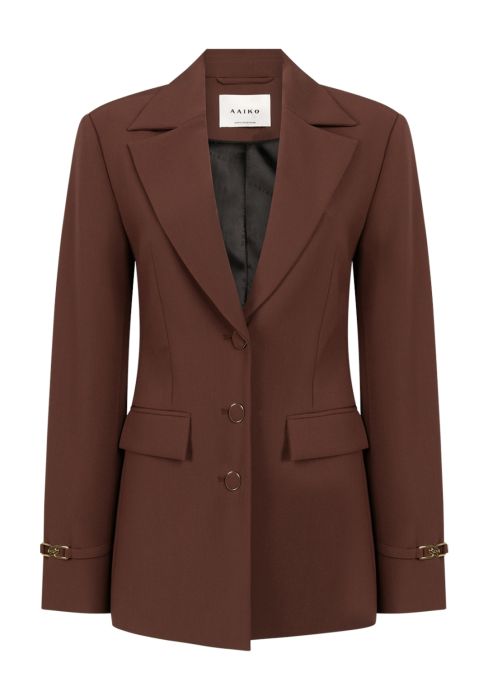 Bruine Aaiko Emilie Fancy R PES 345 191317 blazer met getailleerd model ringknopen klepzakken en gouden gespen op de mouw