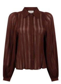 Aaiko Rose Stripes Vis 515 191317 bruine blouse met kraag transparante verticale strepen en lange pofmouwen