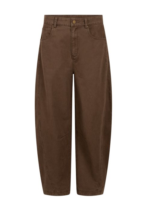 Groene Aaiko Quinn CO 599 190608 broek met wijde pijpen matte stof jeansstijl met riemlussen knoopsluiting en zichtbare naden