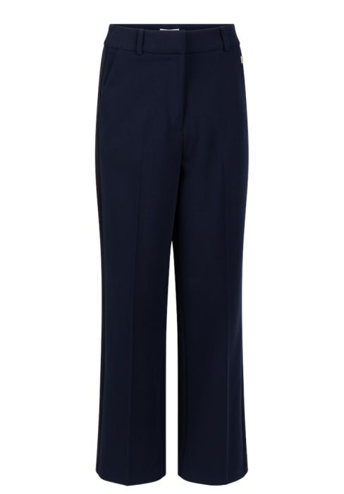 Blauwe Aaiko Robin Stripe R broek model PES 345 0 met rechte pijpen persvouw en contrasterende zijstroken