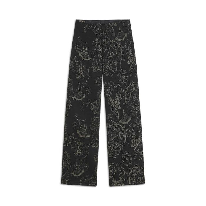 Zwarte Summum broek model 4s2904-30735 990 met wijde rechte pijpen en subtiel paisleypatroon met jacquardlook