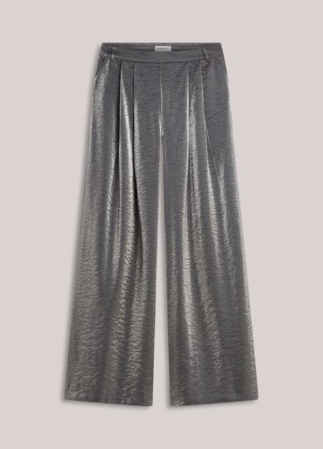 Grijze Summum broek model 4s2901-12326 825 met wijde pijpen en glanzende crinkle stof met plooien voor