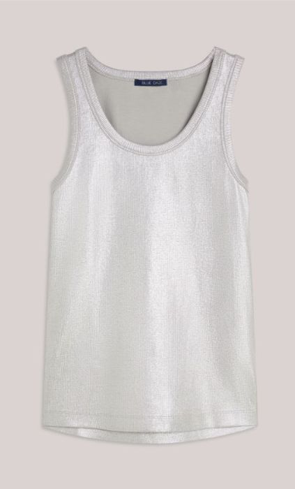 Grijze glanzende tanktop met ronde hals van Summum model 3s4873-5183 825 met ribboord en rechte zoom