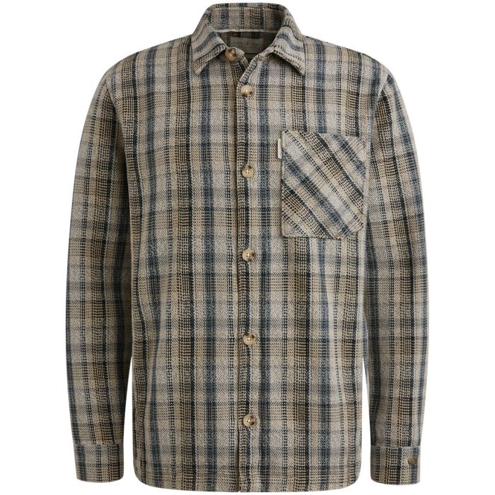 Blauw geruit overshirt van Cast Iron model CSI2508205 9096 met grote borstzak in diagonale ruit en knoopsluiting