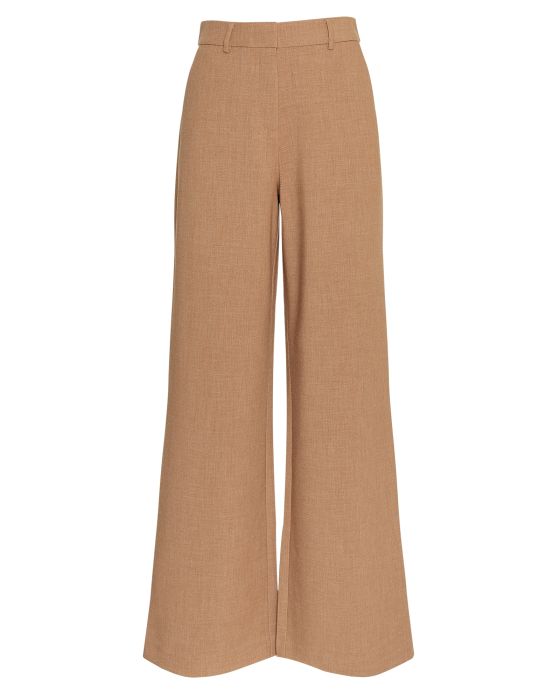 Bruine wijde broek van MSCH Copenhagen model 19446 in coconut mel met hoge taille riemlussen en subtiele weefstructuur