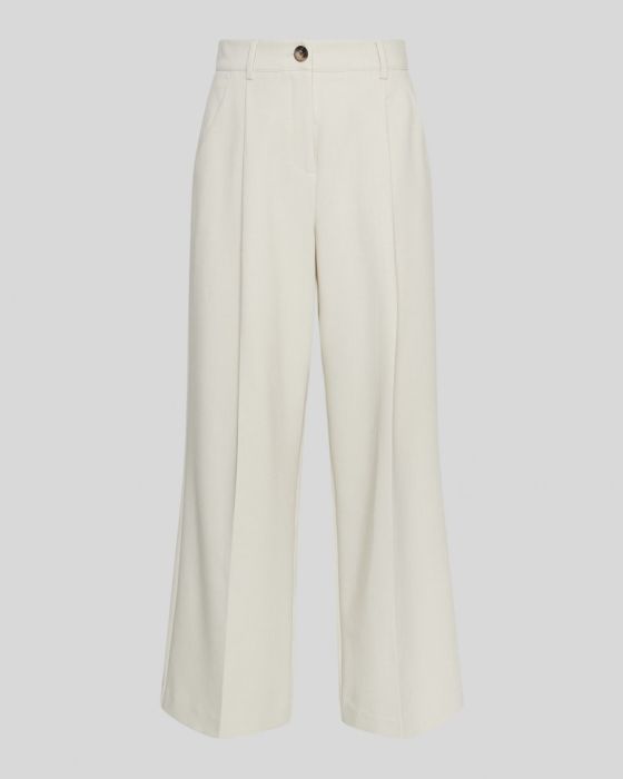 MSCH Copenhagen pantalon in ecru fog mel 19230 met wijde pijpen persvouwen steekzakken riemlussen en knoopsluiting