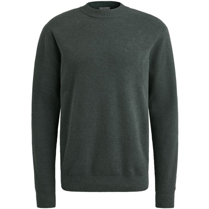 Blauwe Cast Iron trui CKW2509312 9096 met ronde hals en fijn gebreide textuur lange mouwen en ribboorden