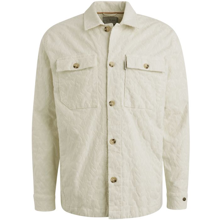 Ecrukleurig Cast Iron overshirt model CSI2509227 9001 met reliëfstructuur twee klepzakken knoopsluiting en klassieke kraag