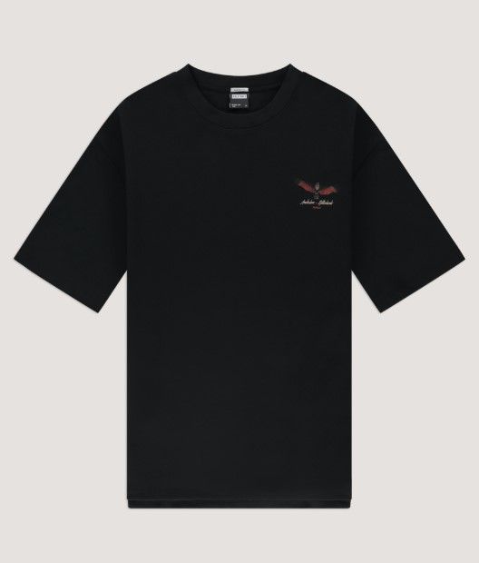 Zwarte Kultivate T-shirt met ronde hals rechte pasvorm en kleine vogelprint op de borst model 2501030200 111