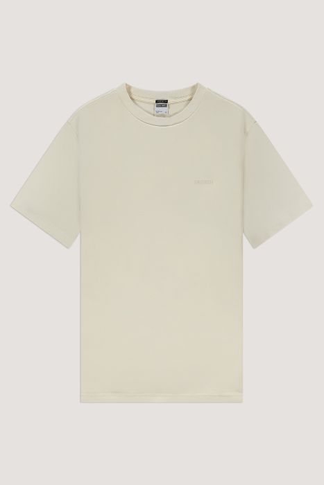 Kultivate T-shirt in gebroken wit model 2501030203 297 met ronde hals korte mouwen en subtiel ton sur ton borstlogo