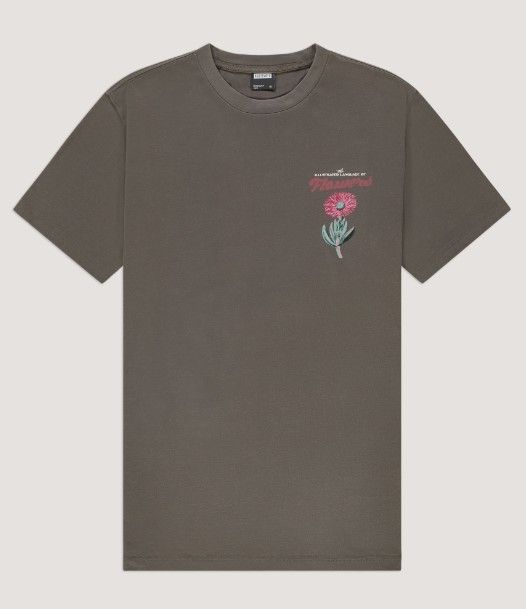 Bruine Kultivate T-shirt met ronde hals en kleine borstprint met roze bloem model 2501030210 766