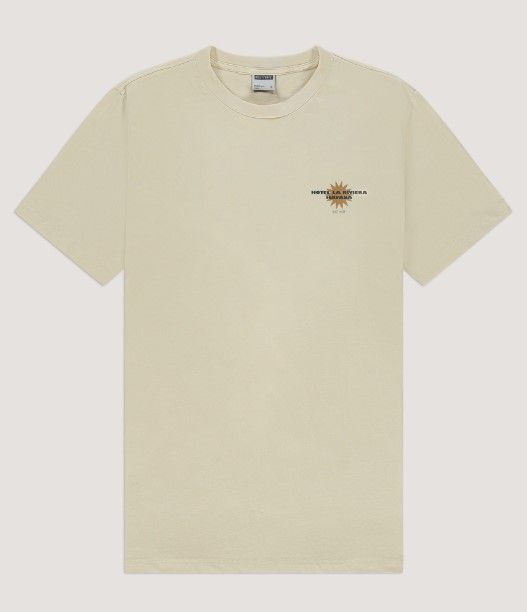 Kultivate T-shirt in ecru met kleine zonprint op de borst ronde hals korte mouwen model 2501040201 297
