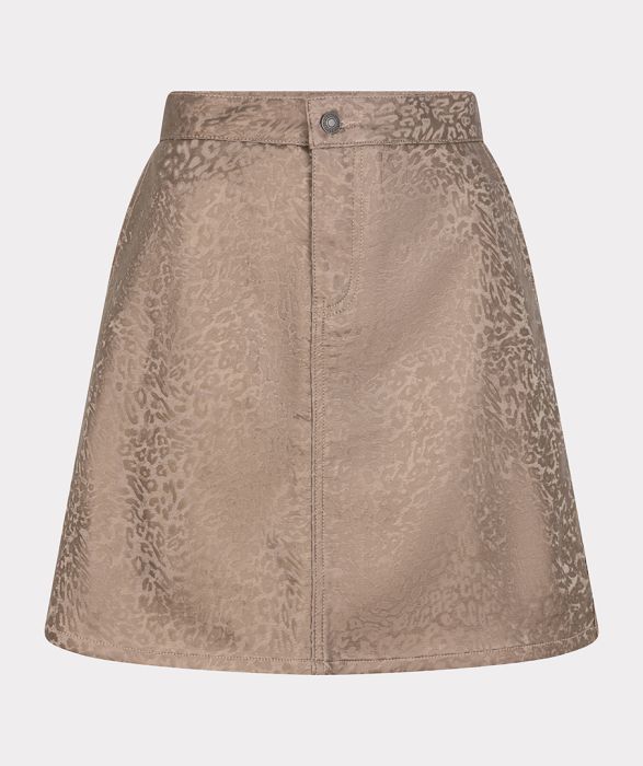EsQualo rok W25.12703 240 in gouden tint met subtiele dierenprint A-lijn model met zichtbare knoop en middennaad