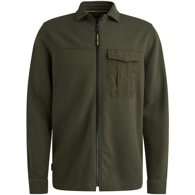 Groene PME Legend PSI2509248 8039 overshirt met rits puntkraag en borstzak met klep in wafelstructuur
