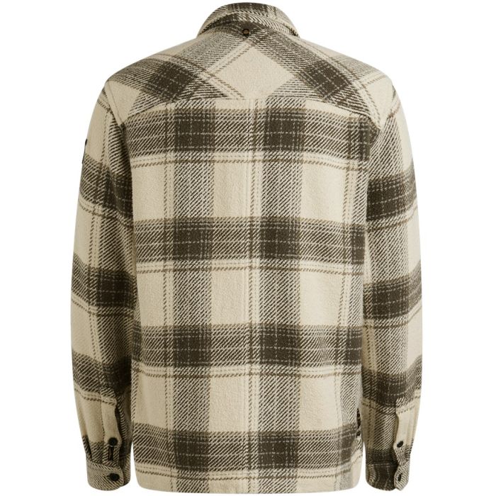 PME Legend overshirt in ecru met donker ruitpatroon model PSI2509256 7013 met zachte wollook lange mouwen en knoopmanchetten