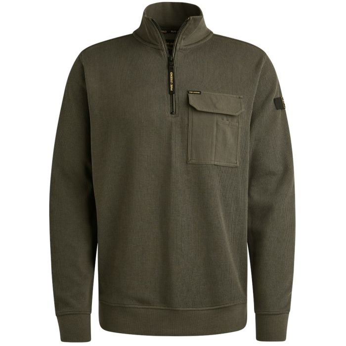 Groene PME Legend halfzip sweater met opstaande kraag ribstructuur en borstzak model PSW2509457 8039