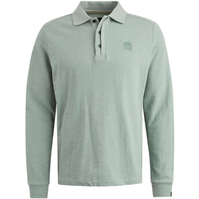 Blauwe PME Legend polo met lange mouwen model PPS2508803 5226 met kraag knoopsluiting ribboorden en logo op de borst