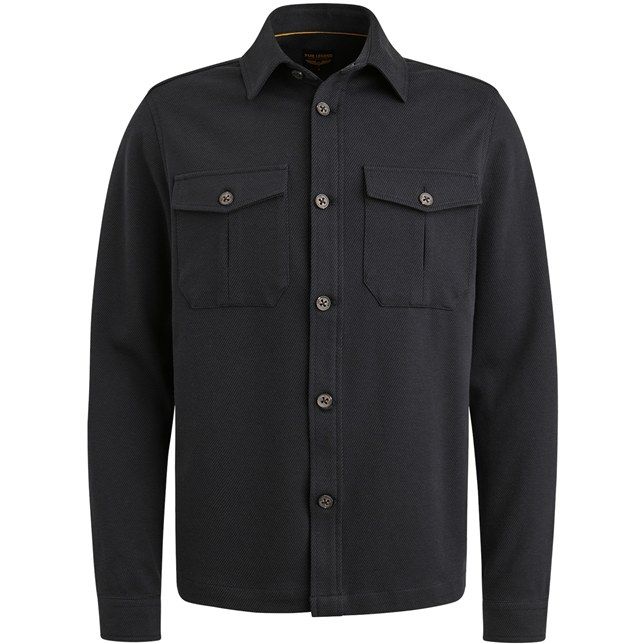 Blauwe PME Legend overshirt PSI2508231 5109 met knoopsluiting borstzakken met klep klassieke kraag en fijne textuur