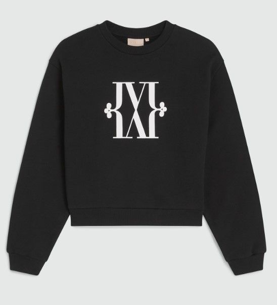 Zwarte Josh V sweater JV-2509-0801 300 met ronde hals ribboorden en groot wit JV monogram op de borst