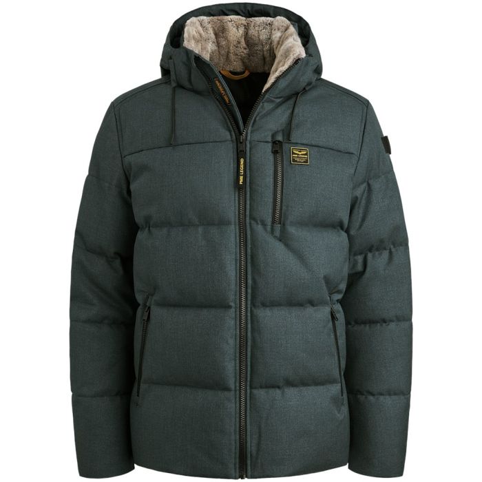 Blauwe PME Legend jas model PJA2508116 5125 gewatteerd met capuchon zachte bontvoering ritszakken en borstzak