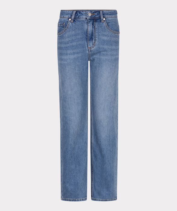 Blauwe EsQualo F25.12509 600 jeans met rechte pijpen en subtiele studs bij de zakken