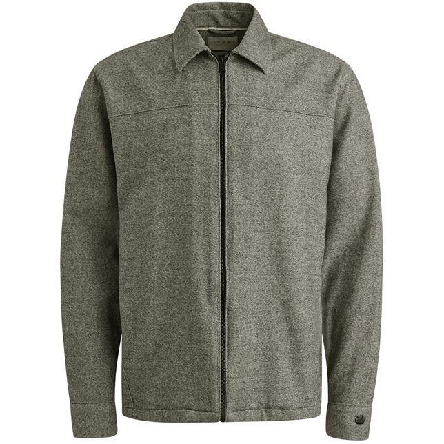 Grijze Cast Iron jas CSI2510262 9159 met ritssluiting en overhemdkraag in gemêleerde stof