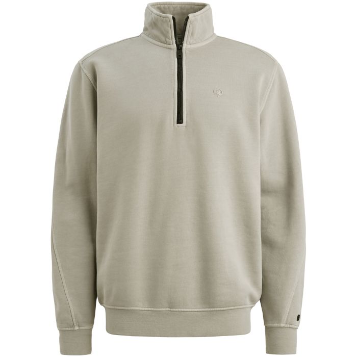 Ecrukleurige Cast Iron sweater met hoge kraag en halve rits ribboorden subtiel borstlogo model CSW2510446 9031