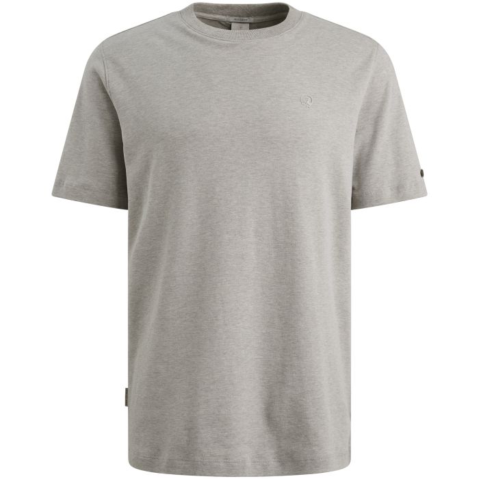 Cast Iron T-shirt CTSS2510571 921 ecrukleurig melange met ronde hals korte mouwen en subtiel geborduurd logo ton sur ton