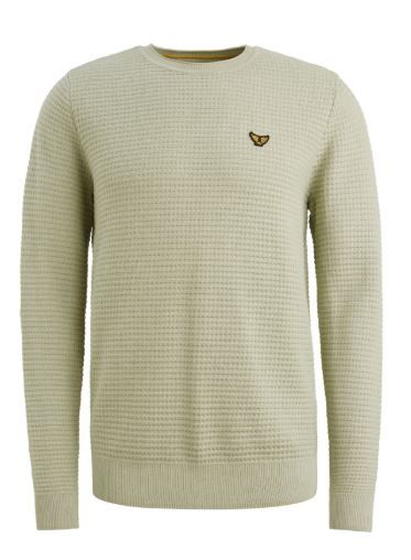 Groene PME Legend trui PKW2511330 6163 met wafelstructuur ronde hals ribboorden en klein borstlogo