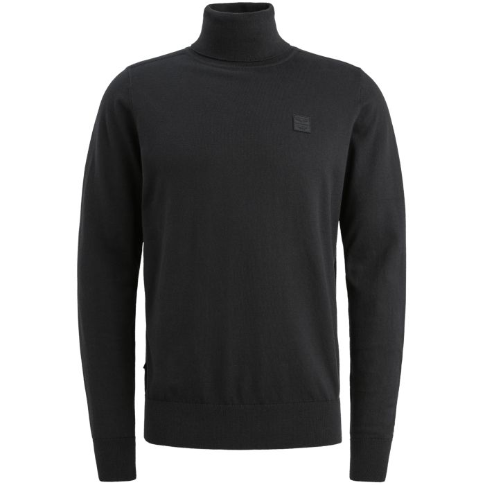 Zwarte coltrui van PME Legend met lange mouwen subtiele borstpatch en ribboorden PKW2510307 999