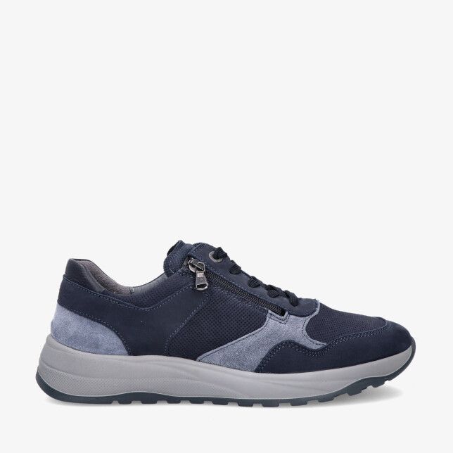 Blauwe Waldlaufer K-JOHN 662001 405 537 sneaker in leren combinatie met suède en mesh zijrits en grijze dikke zool