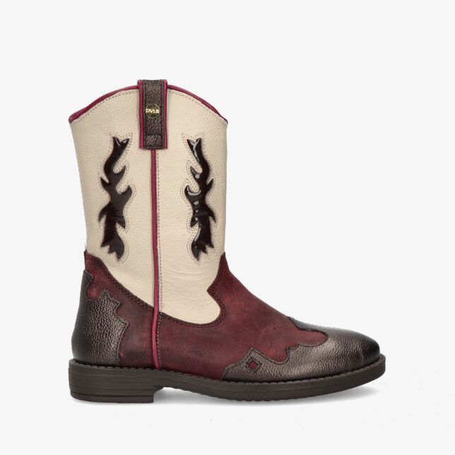 Bruine leren westernlaars Develab 44418 799 met bordeaux en crème schacht met sieruitsneden en ronde neus