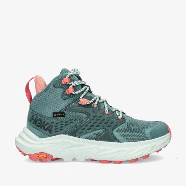 Groene HOKA W ANACAPA 2 MID GTX 1142831F-MFGD met mesh bovenwerk midhoge trekschoen met koraal details en dikke zool