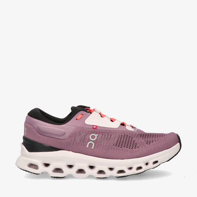 Roze On Cloudstratus 3WD30122137 sneaker in ademende mesh met geperforeerde neus rode details en witte zool met openingen