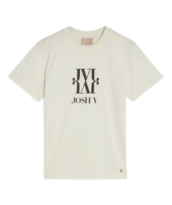 Gebroken witte Josh V T-shirt model JV-5000-0006 033 met ronde hals korte mouwen en zwart logo op de borst